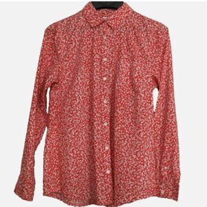 J.Crew Women Size M Red White Blue Shirt Top Blouse Re-Imagined Floral Button Up